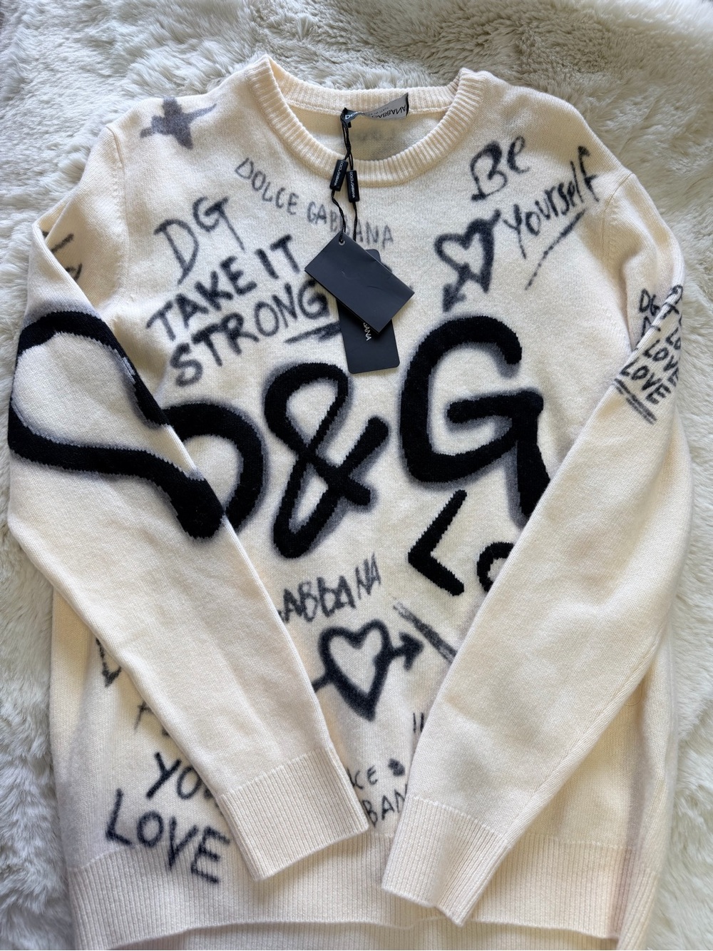 Dolce & Gabbana Cream Knit Sweater with Black Accent